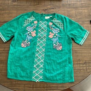 Anthropologie Maeve green embroidered top